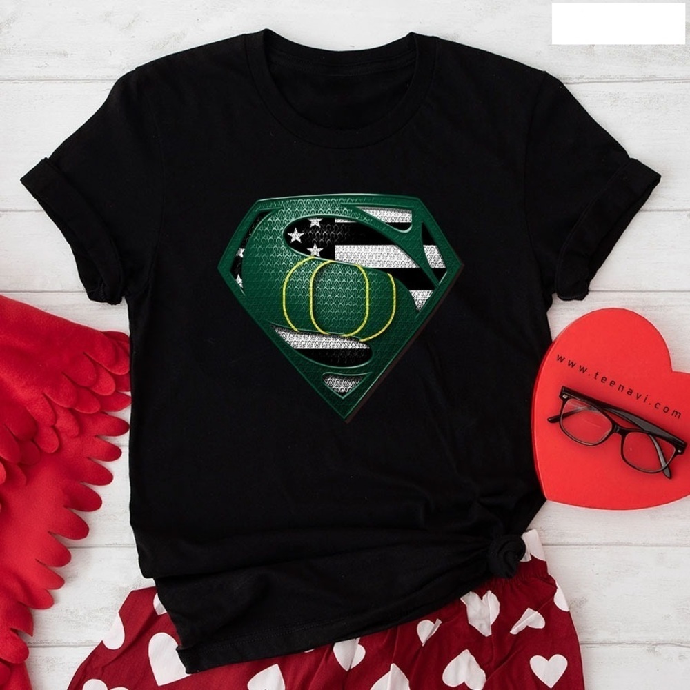Oregon Ducks Superman American Flag The 4th Of July T-Shirt